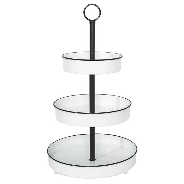Decorative 3-Tiered Metal Tray Stand with Handle for Kitchen, Dining Room, Bathroom, Shelf Coffee Bar Table, Modern Farmhouse Seasonal Display Tiered Tray Decor, Black and White