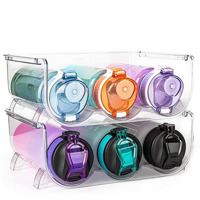 Hyperzoo Water Bottle Organizer, Water Bottle Holder, Plastic Stackable Water Bottle Storage Rack for Kitchen Cabinets/Countertop/Refrigerator/Pantry Storage/Home Organization and Storage, Clear 2pack
