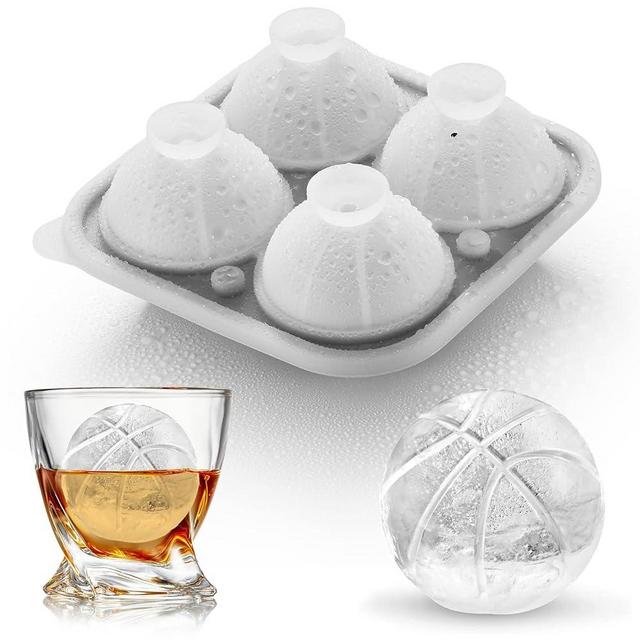 ACOOKEE Silicone Basketball Ice Cube Mold Fun Shapes, Novelty Basketball Gifts, 2.2" Large Craft Round Sphere Ice Ball Molds For Game Day, Whiskey, Cocktails, Bourbon Black