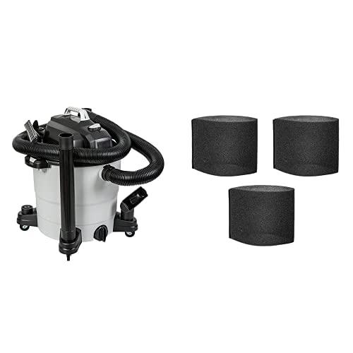 Amazon Basics 12-Gallon 5 HP Wet/Dry Vacuum, Grey & Foam Wet Filter 3-Pack