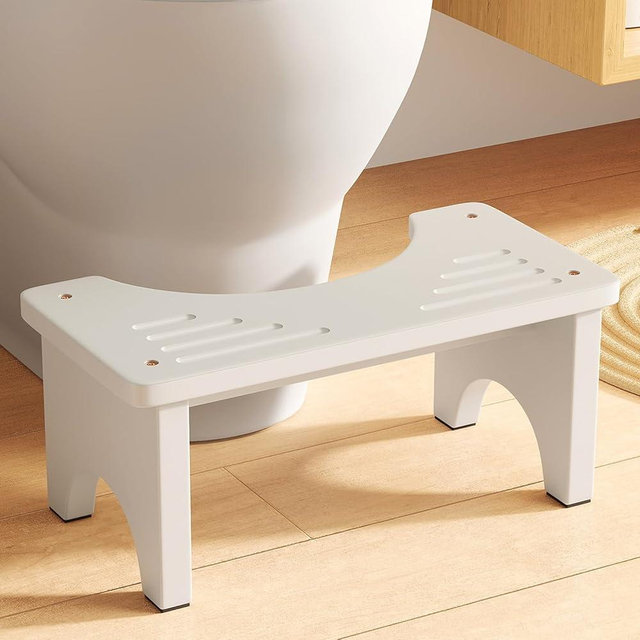 Uaniar White Wooden Poop Stool Adult, Bamboo Toilet Stool Squat, Wood Squatting Potty for Adults, Sturdy Toilet Foot Pooping for Bathroom, White