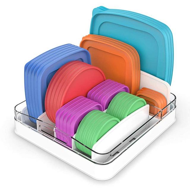 EVERIE Food Container Lid Organizer Compatible with 12'' Deep Cabinets, Medium Size, GS01-M
