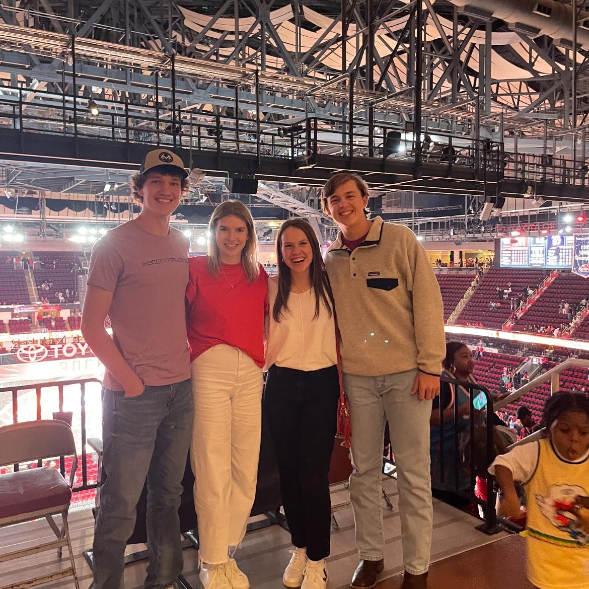Rachel and Carter with their friends Taylor and Jared at a Rockets game! Taylor is one of Rachel's bridesmaids.