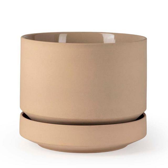 Modern Oatmeal Ceramic Planter, Medium, 7.5"H