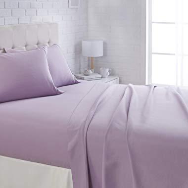 AmazonBasics Lightweight Super Soft Easy Care Microfiber Sheet Set with 16" Deep Pockets - Queen, Frosted Lavender