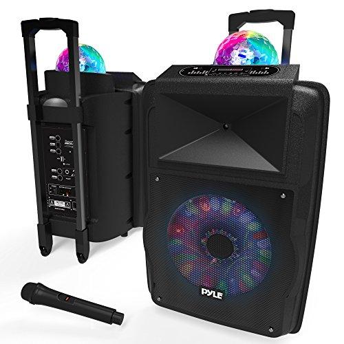 Portable DJ Karaoke PA Speaker - Outdoor 700 Watt Stereo  12” Subwoofer Built-in LED Lights Wireless Bluetooth Rechargeable Battery Audio Recording Mode & MP3/USB/Micro SD/FM Radio - Pyle PSUFM1280B