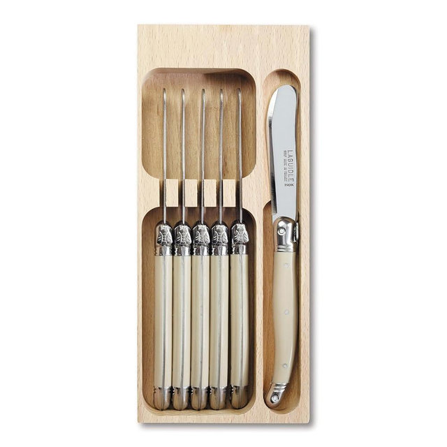 Andre Verdier Laguiole Butter Knife Set of 6, Premium Stainless Steel Butter Knives Spreaders, 100% Made in France, Ivory