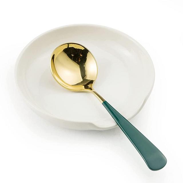 Spoon Rest Spoon Holder for Stove Top, Large Ceramic Spoon Holder, Utensil Rest for Spatula Fork Ladles Spoons Tongs, Kitchen Counter Framhouse Decor, Cream White