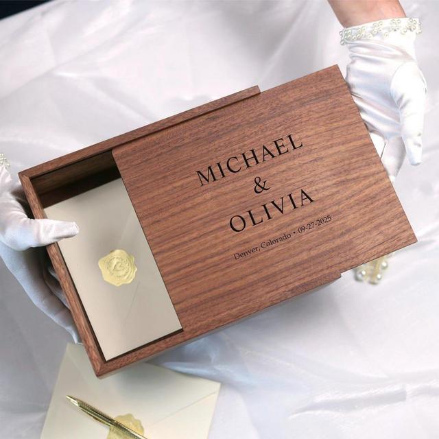 Engraved Walnut Wood Memory Box: Custom Wedding Keepsake Photo Box