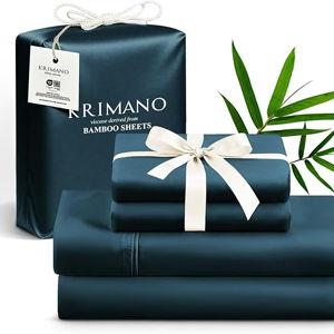 King Size Sheet Set, Viscose Bamboo Sheets for Bed Set 4pcs, 100% Viscose Derived from Bamboo, Hotel Luxury Silky & Cooling for Hot Sleepers, Deep Pocket Up to 17", Navy Blue