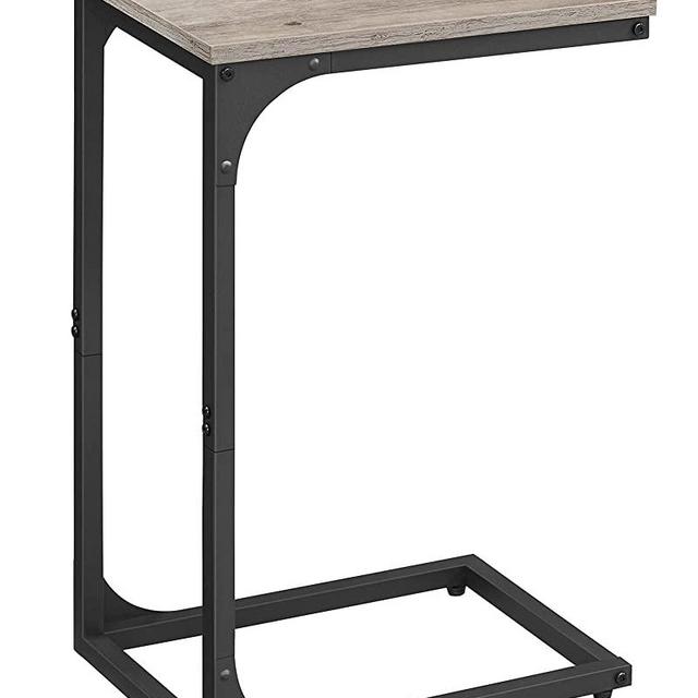VASAGLE Slim End Table, Sofa Side Table, C-Shaped Snack Table, TV Tray Table with Metal Frame, Industrial, Industrial, for Living Room, Bedroom, Greige and Black ULET350B02