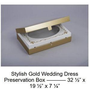 Stylish Gold Wedding Dress Preservation Box ———– 32 ½” x 19 ½” x 7 ¼”