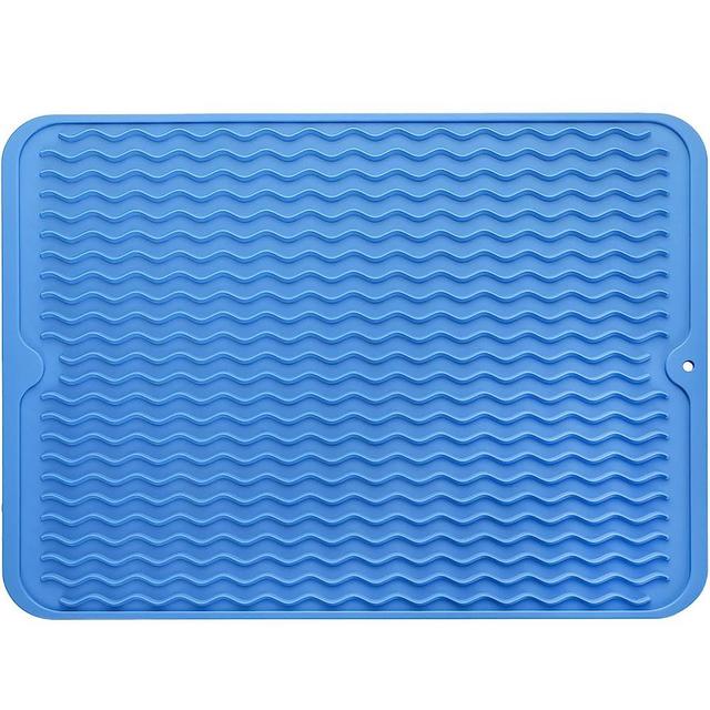 MicoYang Silicone Dish Drying Mat for Multiple Usage,Easy clean,Eco-friendly,Heat-resistant Silicone Mat for Kitchen Counter or Sink,Refrigerator or Drawer liner Lichen Blue L 16 inches x 12 inches