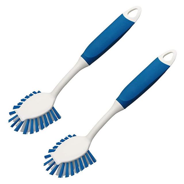 PHYEX 2-Pack Kitchen Diffusion Type Scrub Brush for Cleaning Dishes Pots Pan Sink and Bathroom with Comfortable Long Handle