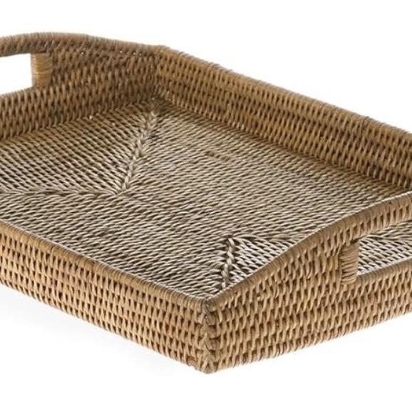 KOUBOO 1020042 La Jolla Rattan Rectangular Serving Tray, 18" x 13.5" x 3.5", Honey Brown, Large