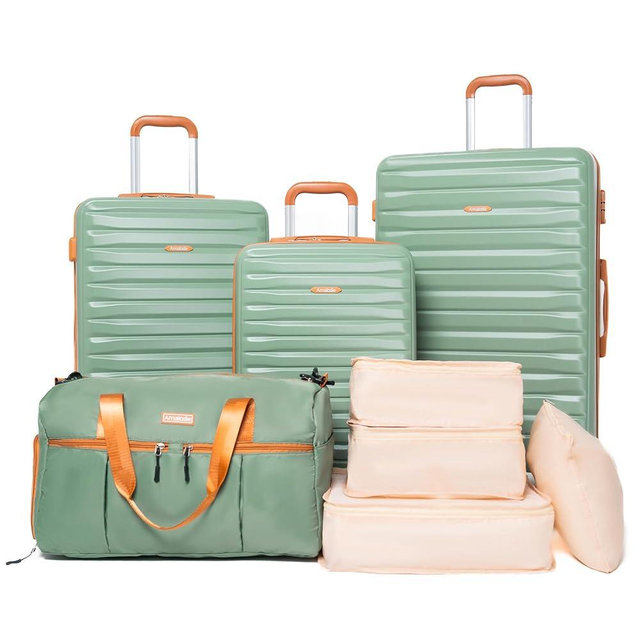 Amalodie Luggage Sets 3 Piece,5 peice Suitcases with Double Spinner Wheels and TSA Lock,Hardcase Luggage with Travel Duffle Bag,Carry On Luggage Set (GREEN)