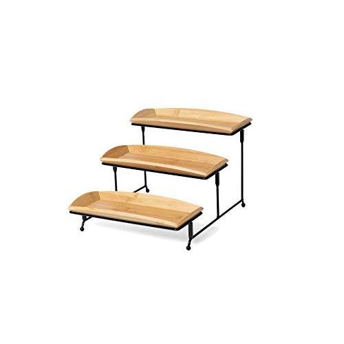 Nature’s Kitchen 3 Tier Serving Tray, Bamboo Rectangle 12 x 5.75 Inch Serving Platters, Tiered Serving Stand for Desserts and Appetizers