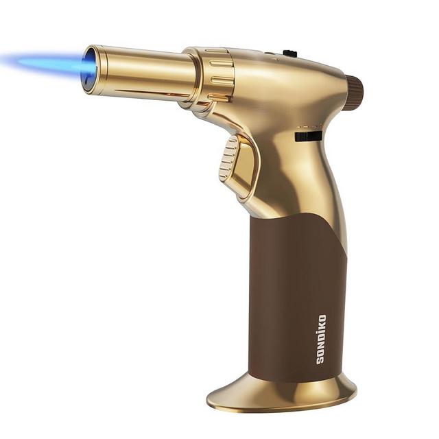 Sondiko Dual Adjustable Flame Size Blow Torch Lighter, Mini Butane Torch, Refillable Soldering Torch with Continuous Flame, Lock for Welding, Cooking (Butane Gas Is Not Included)