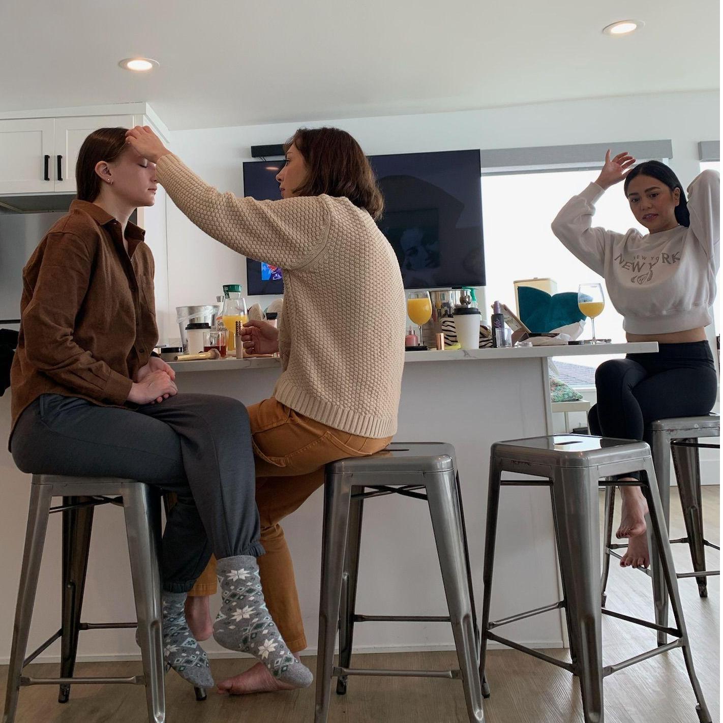The girlies getting ready! Natalie did some amazing makeup for ash :)