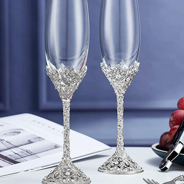 Champagne Flutes - Champagne Glasses base with Crystal Present for Wedding Anniversary Party Birthday Banquets 7oz