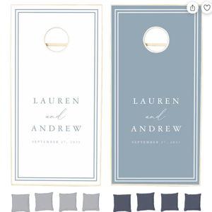 Dusty Blue (color) - Dusty Blue Minimalist Personalized Cornhole Set