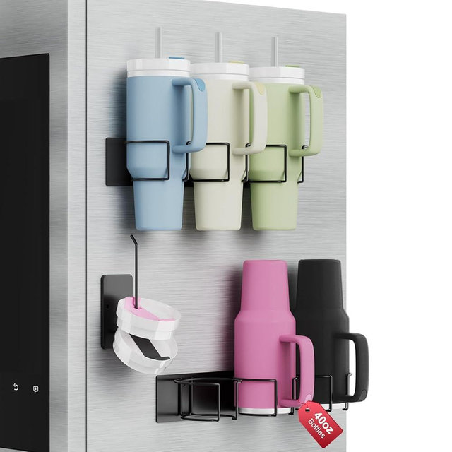 Magnetic Stanley Cup Holder for Refrigerator, Water Bottle Organizer for Stanley 40 oz Tumbler with Handle, Tumbler Lid Organizer for Stanley Cup Accessories, Gifts Ideal