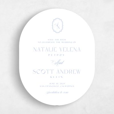 Blue Oval Wedding Save the Date - Korina Portrait