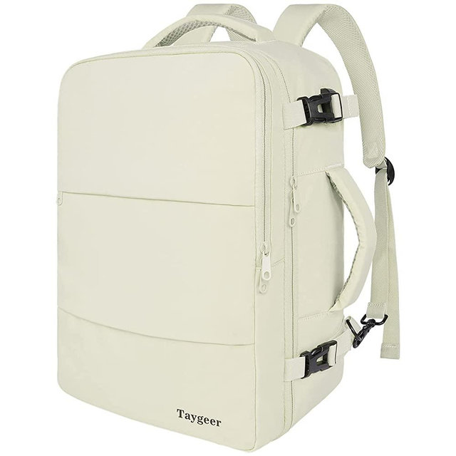 Travel Backpack for Women, Carry On Backpack with USB Charging Port & Shoe Pouch, TSA 15.6inch Laptop Backpack Flight Approved, College School Bag Casual Daypack for Weekender Business Hiking, Beige