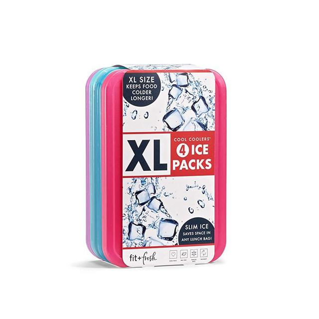 Fit + Fresh XL Cool Coolers Freezer Slim Ice Pack for Lunch Box, Coolers, Beach Bags and Picnic Baskets, Multi-Colored, 4 pack