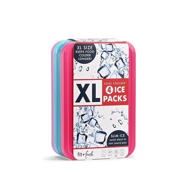 Fit + Fresh XL Cool Coolers Freezer Slim Ice Pack for Lunch Box, Coolers, Beach Bags and Picnic Baskets, Multi-Colored, 4 Pack