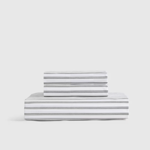 Classic Organic Percale Fitted Sheet Set in Double Stripe Pine