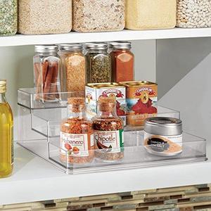InterDesign Linus Spice Organizer Rack – 3-Tiered Storage for Kitchen Pantry, Cabinet, Countertops - Large, Clear