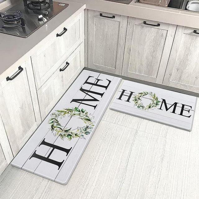 Collive Anti Fatigue Kitchen Rugs Sets 2 Pieces, Non Slip Kitchen Mats for Floor,17"x47"+17"x30" Comfort Cushioned Standing Mat Waterproof Kitchen Runner Rug Thick Throw Rug Doormat