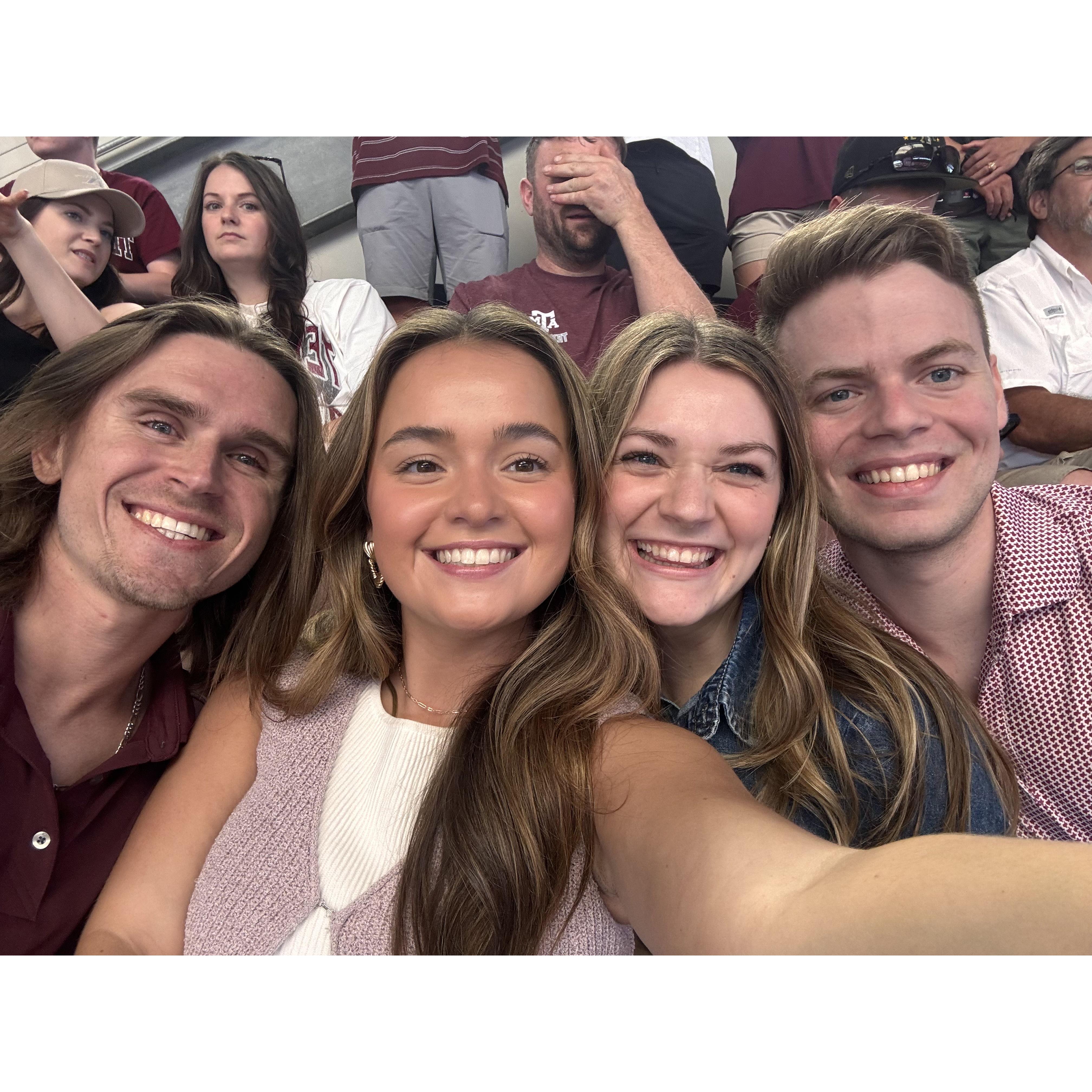 Erin and Price always make sure to support each others sports teams. They got to root for the Aggies in Dallas alongside Price's closest friends from North Carolina, Will & Payton.