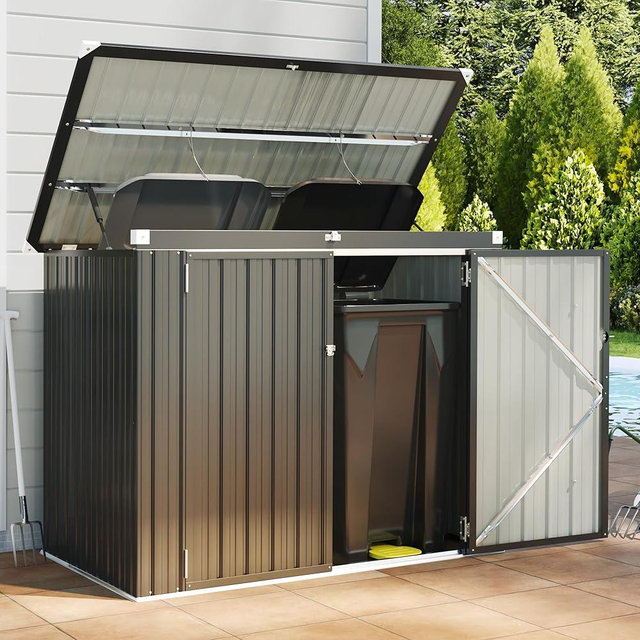 Outdoor Trash Can Storage Shed - Metal Waterproof Outdoor Garbage Can Organizer with Chain Lid, Ideal for Trash Bins, Toys, Garden Tools for Garden/Backyard/Patio