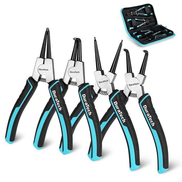 DuraTech 4 PCS Snap Ring Pliers Set, 7 Inch Heavy Duty Internal & External Circlip Pliers Kit with Straight/Bent Jaw, Premium CRV Steel, Precision Spring Loaded C Clip Pliers with Storage Pouch