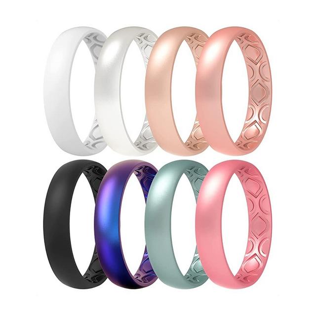 ThunderFit Women Breathable Eternity Pattern Silicone Wedding Ring Wedding Bands Anniversary Rings 4mm Width - 1.5mm Thickness - 12 rings / 8 Rings / 4 Rings / 1 Ring