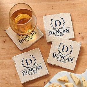 Laurel Wreath Personalized Tumbled Stone Coaster Set