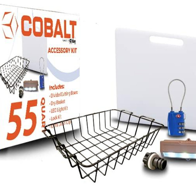 Cobalt 25/55 Quart Coolers Unique Cooler Accessory Kit (Includes Divider/Cutting Board, Basket, Lock, Light, & Plug)