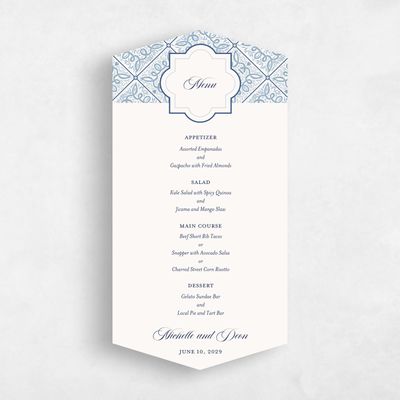 Blue Diamond Wedding Menu - Como