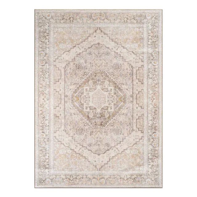 World Rug Gallery Valora Beige Medallion Machine Washable Flatweave Indoor Area Rug with Non-Slip Backing - BEIGE 5'X7'