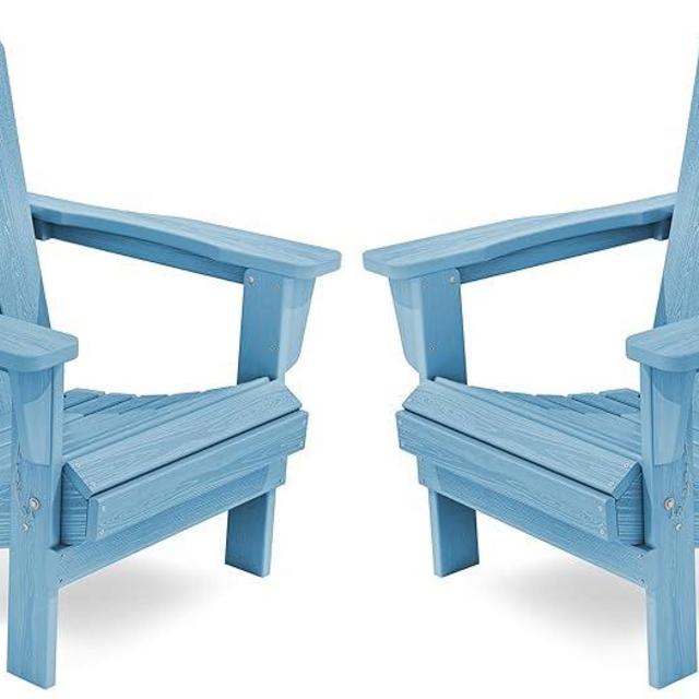 KINGYES Folding Adirondack Chair Set of 2, HDPE All-Weather Folding Adirondack Chair, Light Blue