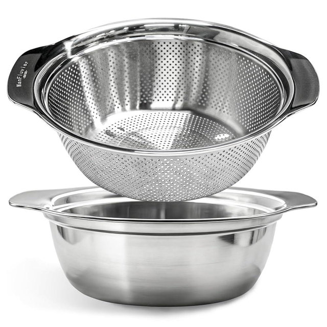 2 PCS Stainless Steel Colander, 3.5 QT 18/8 Stainless Steel Strainer, Colander for Kitchen Made of SUS304 Stainless Steel with Handle for Veggie Fruit Rice Pasta, Easy to Clean