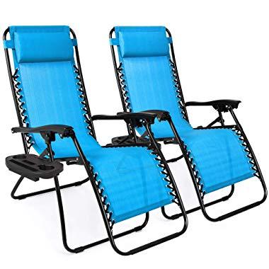 Best Choice Products Set of 2 Adjustable Zero Gravity Lounge Chair Recliners for Patio, Pool w/Cup Holders - Aqua Blue