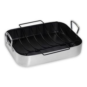 15-Inch Aluminum Roaster with Nonstick Rack in Silver