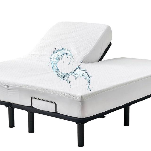 Cooling Bamboo Viscose Split Top California King Mattress Protector Pad for Adjustable Bed with Upper Flex Fitted Sheet Style Matress Cover 32-34" Split from Head Cal King