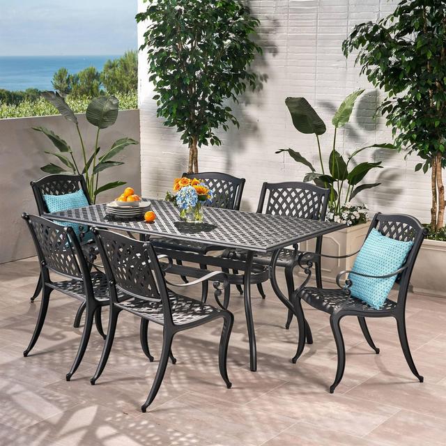 Cayman 7pc Cast Aluminum Patio Dining Set - Black - Christopher Knight Home