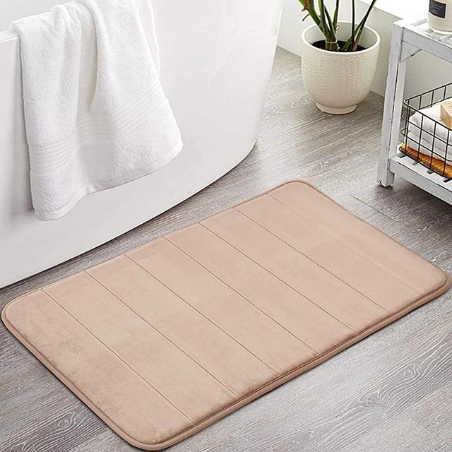 ROSMARUS Memory Foam Bath Rug Non Slip Absorbent Bathroom Rugs with TPR Backing Ultra Soft Bath Room Floor Mat Kitchen Runner Restroom Living Room Carpet,20”X 32”,Beige