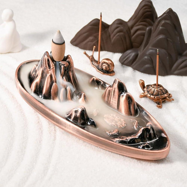 wellsee Incense Burner - Incense Waterfall Fountain Backflow Incense Holder with Sticks Holder & Cones, Tweezers, Box