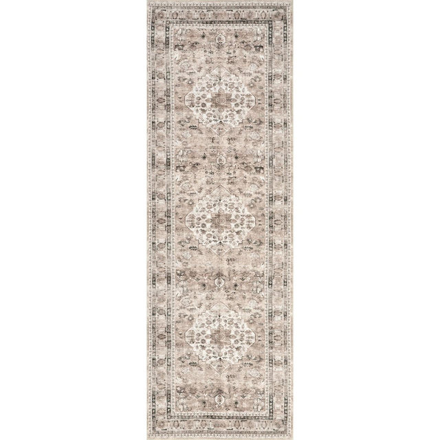 Nuloom Davi Faded SplashGuard Machine Washable Area Rug, Runner 2' 6" x 12', Stone
